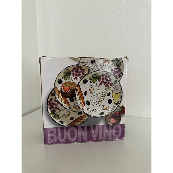 Buon Vino Clay Art Hand Painted Stonelite 8.5" Clay Salad Plates Lot of 4 NEW - Picture 2 of 10